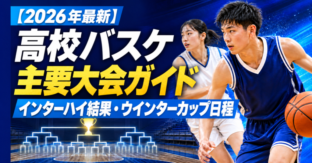 高校バスケの主要大会とインターハイ結果・ウインターカップ日程を示すJP HOOPSのサムネイル。